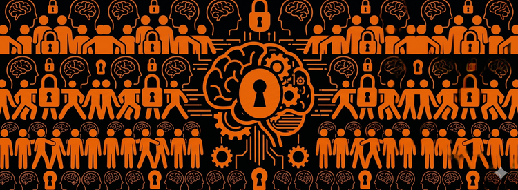 Banner Image of Human and AI Symbols in orange and black